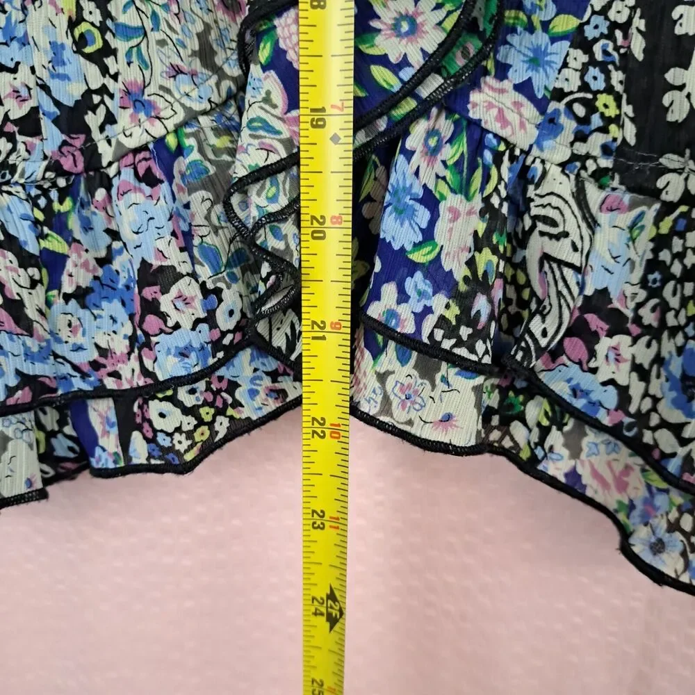 Agora Blouse Ruffle Long Sleeve Lightweight Size PL Floral Micro Print Petite